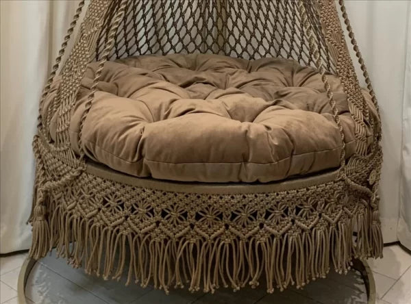 Brown Macrame Swing For Adults With Mattress And 3 Cushions - Leechoo